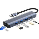 BYL-2302 5 in 1 USB-C / Type-C to USB Multifunctional Docking Station HUB Adapter with 1000M Network Port, BYL-2302